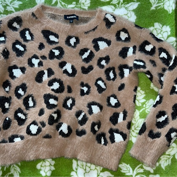 Express soft long sleeve pullover leopard cheetah sweater top Mohair look S - M - Picture 1 of 7